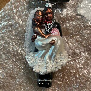 2023 Robert Stanley Blown Glass Christmas Tree Ornament: Groom Carrying Bride Ne